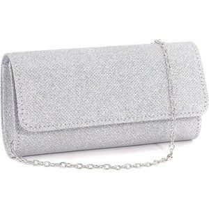 Girl Silver Flap Dazzling Small Evening Bag With Detachable Chain
